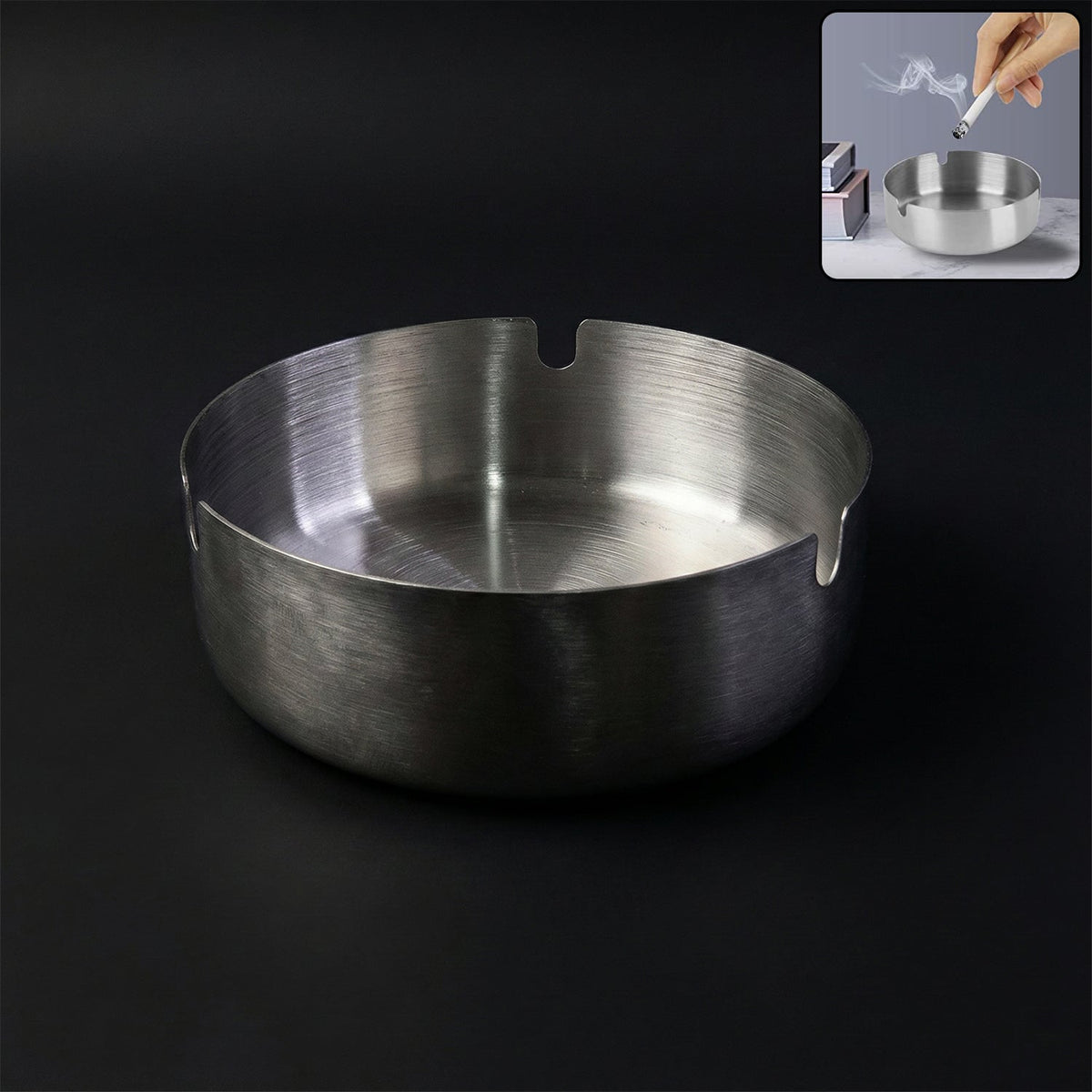 Round tabletop cigarette ashtray showing multiple rest slots and deep bowl Main image