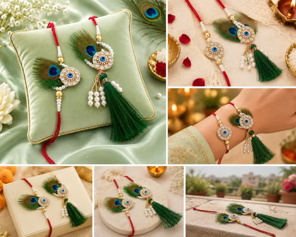 Bhaiya Bhabhi Combo Rakhi Set – Designer Brother & Bhabhi Rakhi with Beaded Detailing