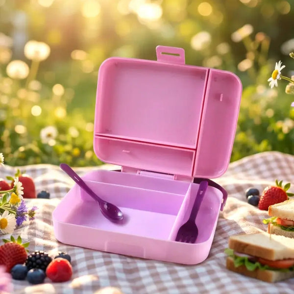 Leak Proof Lunch Box with 3 Compartments & Spoon – Portable Food Storage Box for Office, School & Travel