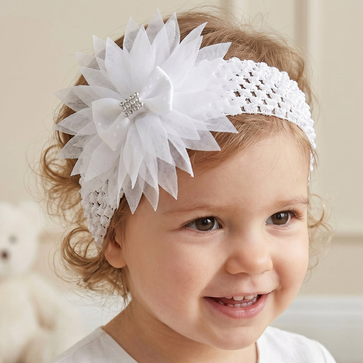 Soft elastic headband with floral bow for kids Main image