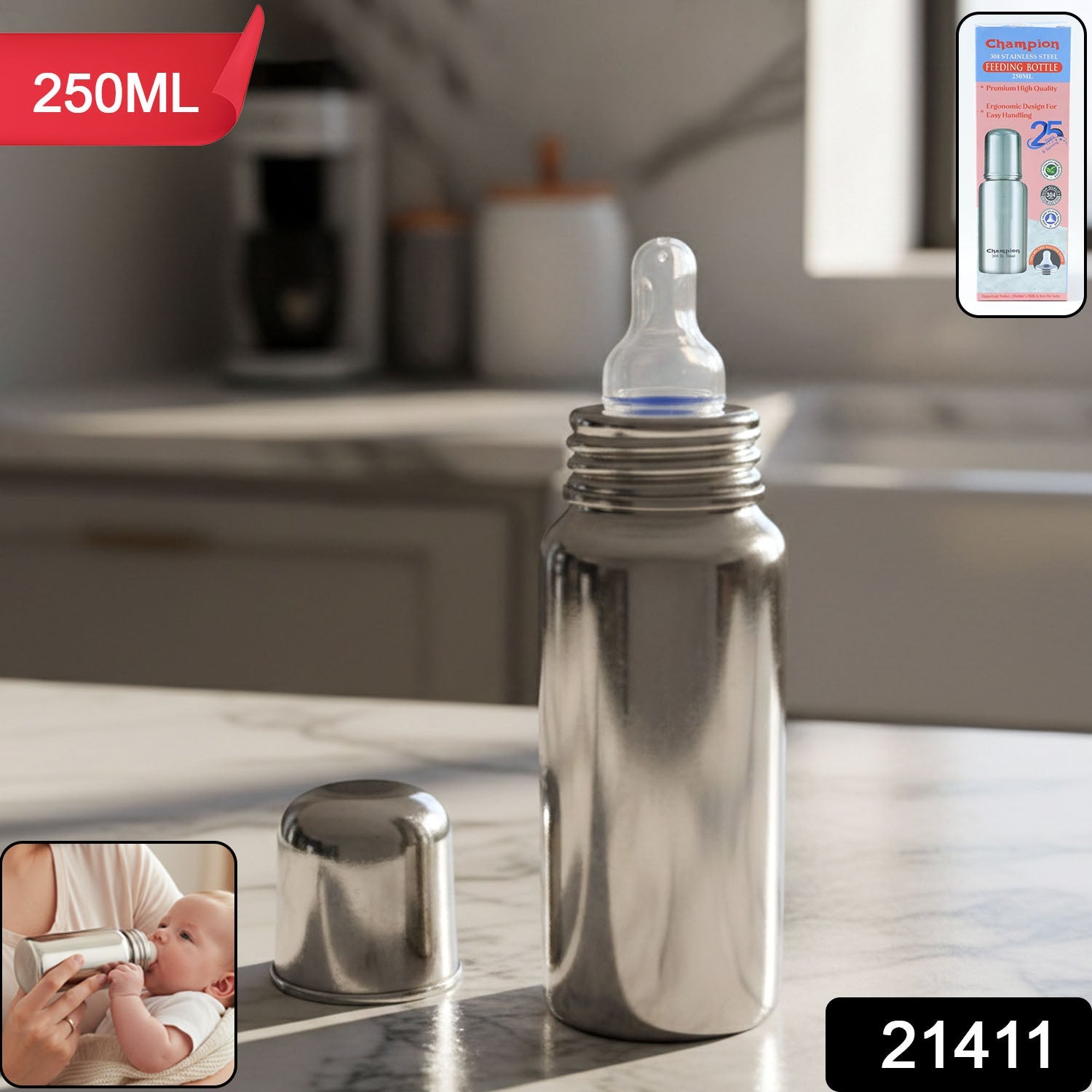 Baby Feeding Bottle Stainless Steel – Durable & Leakproof 250ML Secondary image