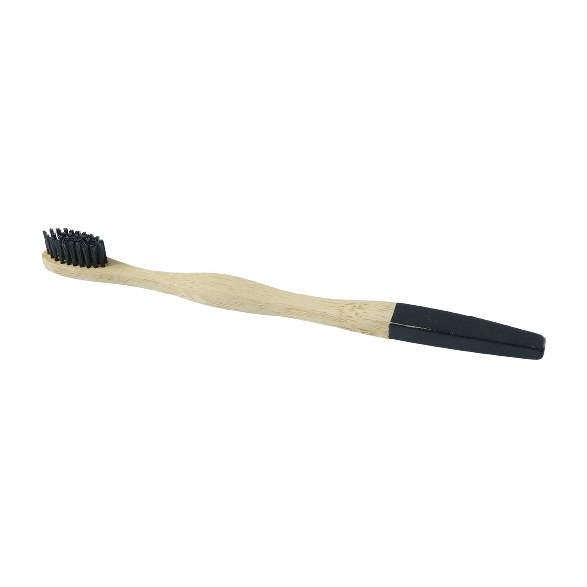 Bamboo toothbrush with soft charcoal bristles on a wooden handle Main image