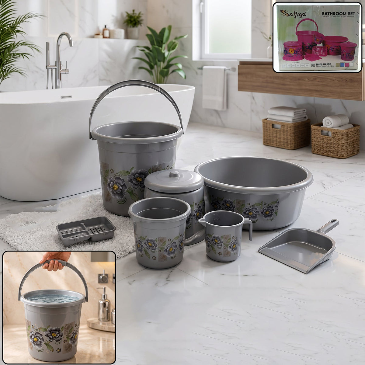 7-Piece Bathroom Set – Durable Plastic Organiser | VelvetBubbles Main image