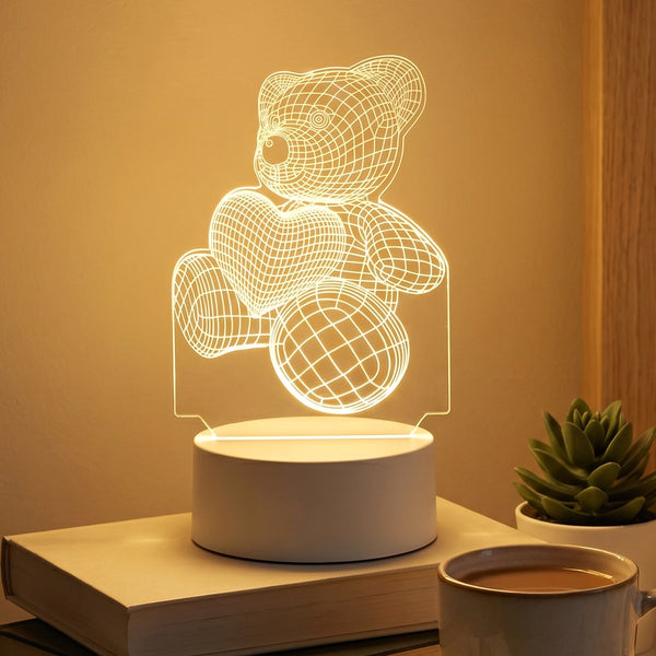 Close-up of 3D teddy bear illusion LED lamp