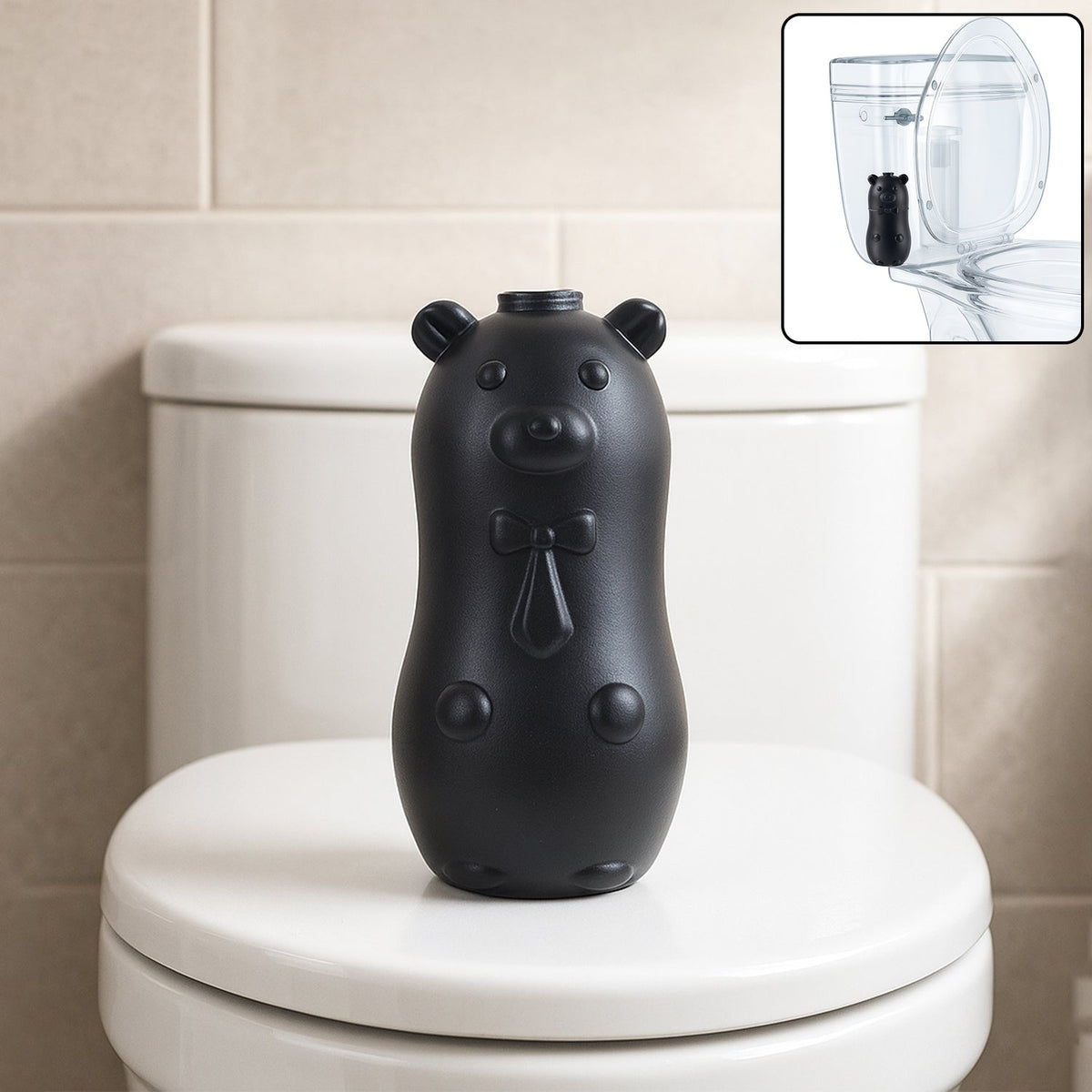 Bear shaped automatic toilet tank cleaner inside flush tank Main image