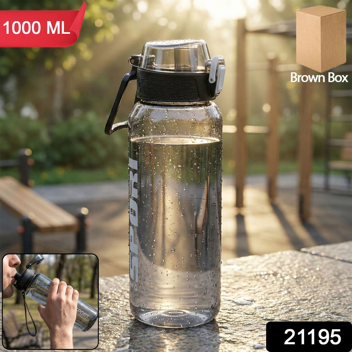 Black 1000 ML leakproof sports water bottle with flip lock lid Main image