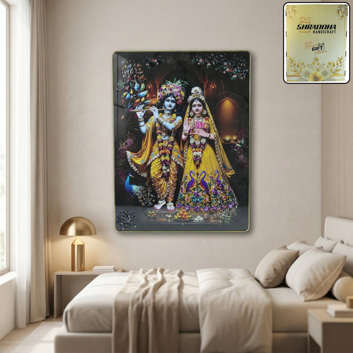Radha Krishna wall frame, spiritual home decor for living rooms and temples Main image