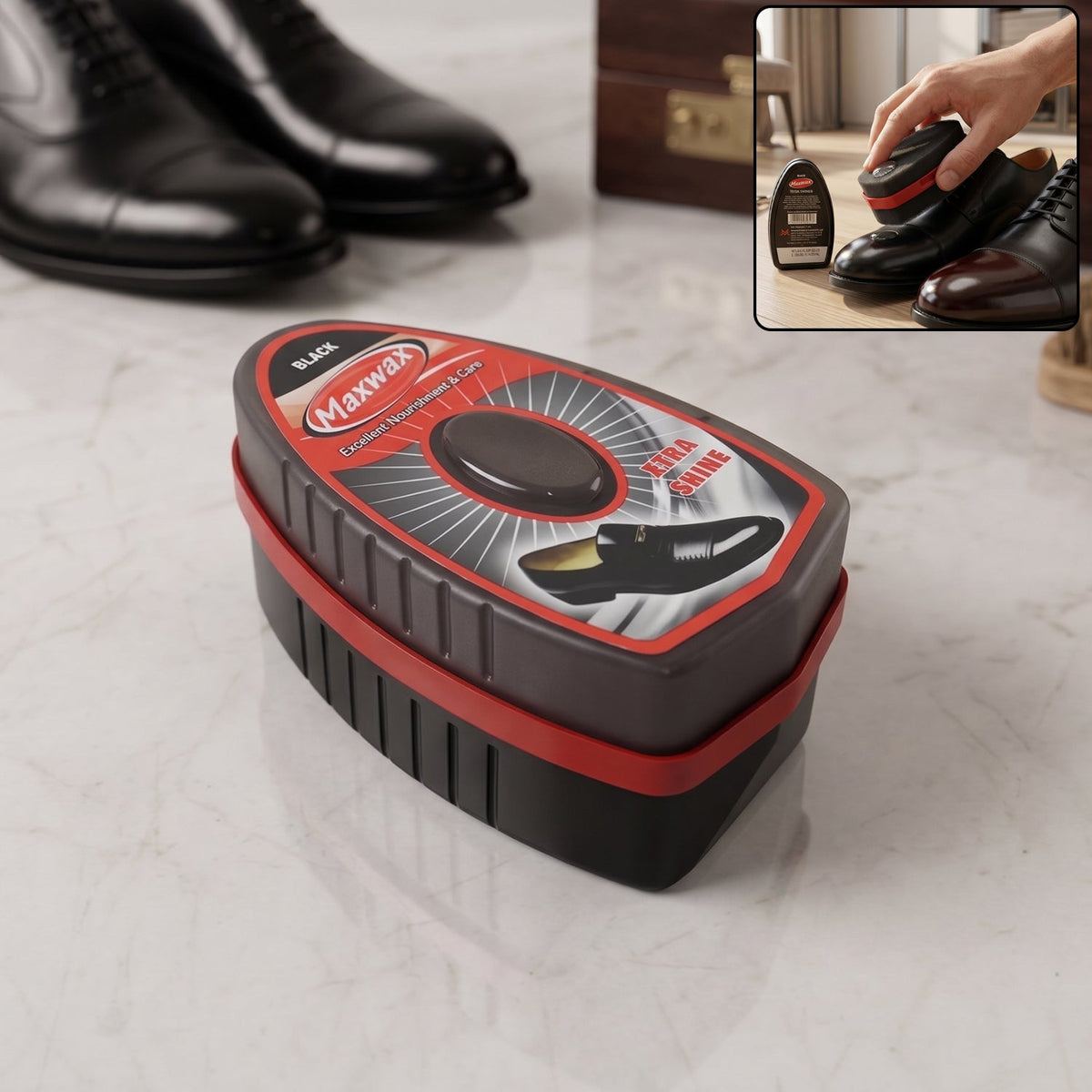 Black instant shoe shiner with sponge applicator Main image