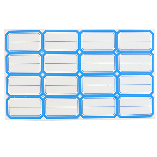 Sheet showcasing self-adhesive rectangular label stickers for jars
