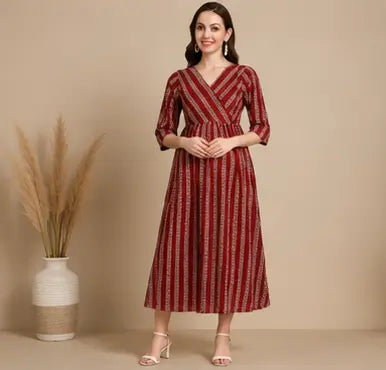 Women's Rayon Feeding Kurti – Printed A-Line 3/4 Sleeve Maternity & Nursing Kurta