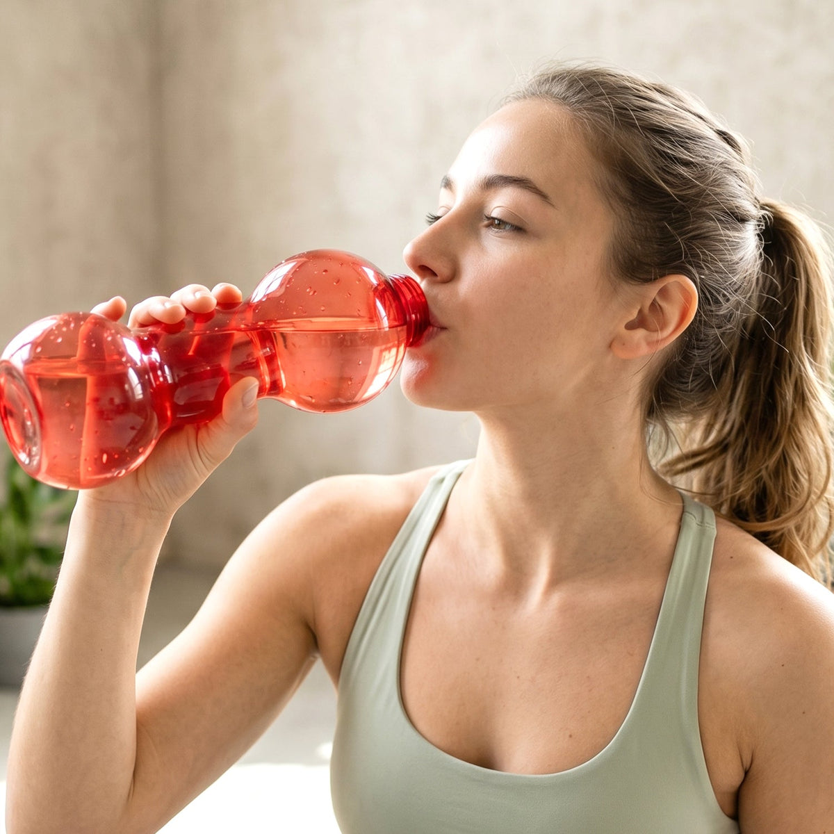 Front view of 550ML dumbbell shaped water bottle made of durable plastic Main image