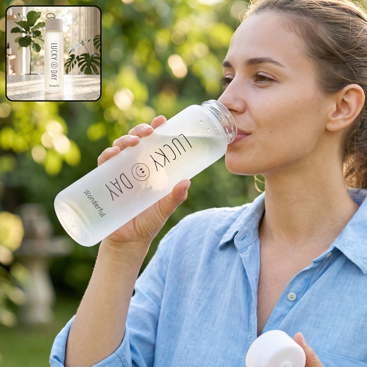 350ml frosted glass water bottle Main image