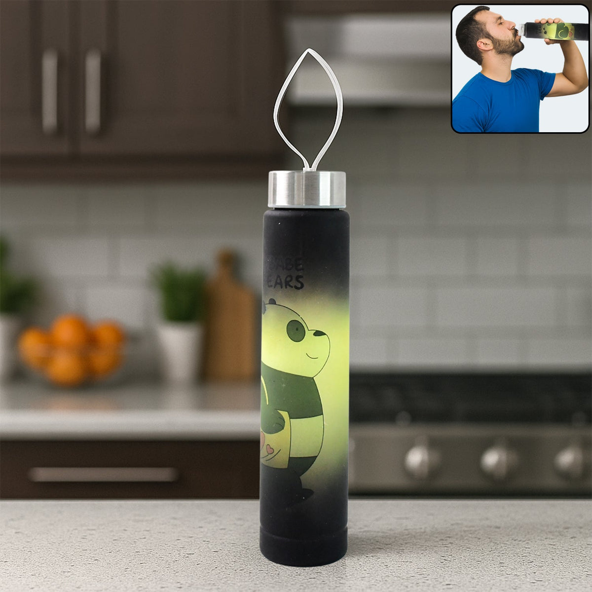 300ml cartoon printed plastic water bottle with leakproof stainless steel cap Main image