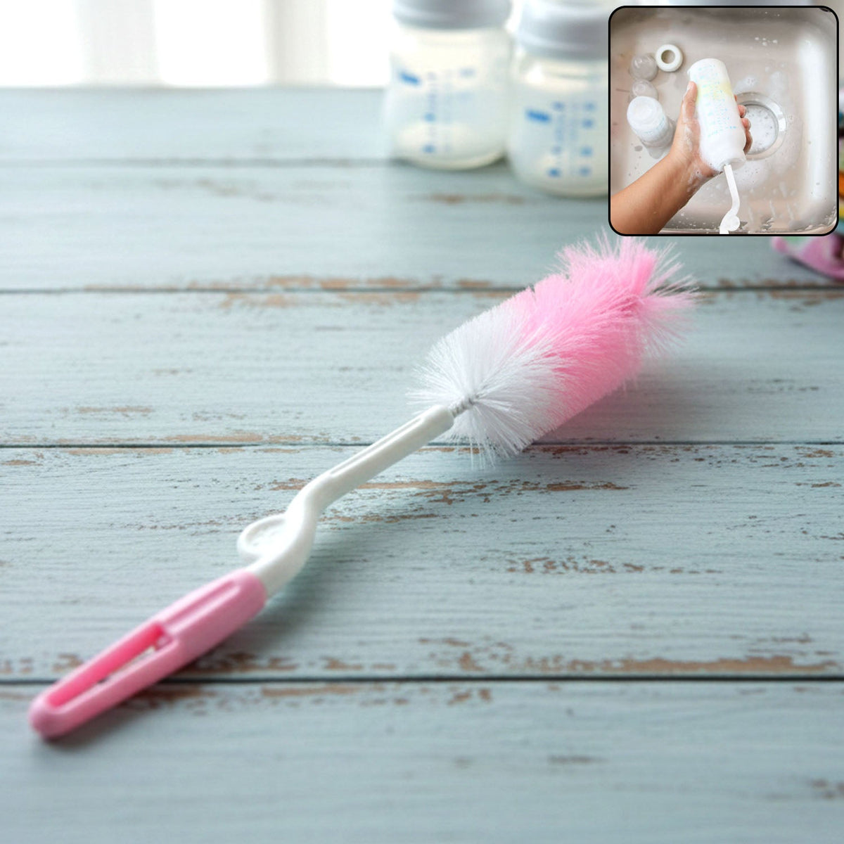Bottle cleaning brush with 360 degree rotary handle for easy reach Main image