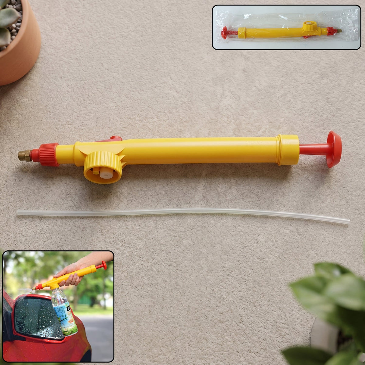Adjustable bottle sprayer with brass nozzle attached to a standard plastic bottle. Main image