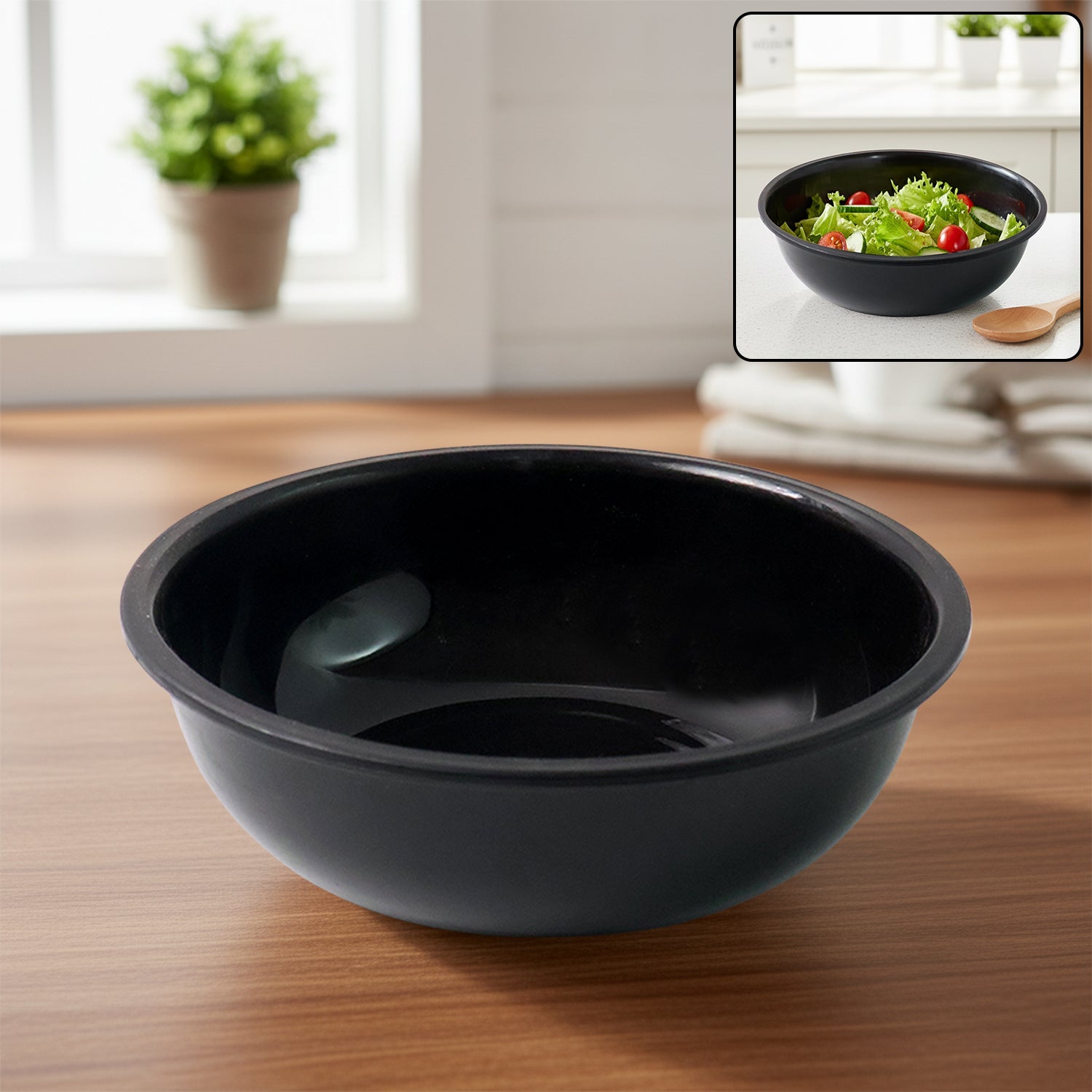 6-Inch Black Plastic Serving Bowl – Deep & Durable Design Secondary image