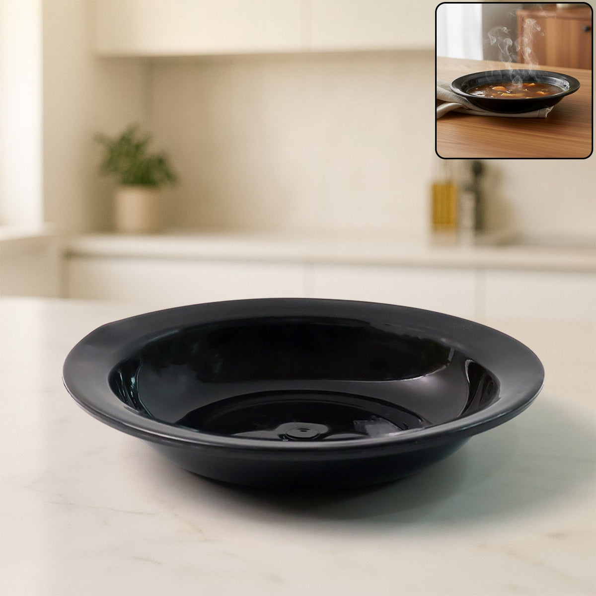 Glossy deep black curry and soup serving bowl perfect for hot dishes Main image