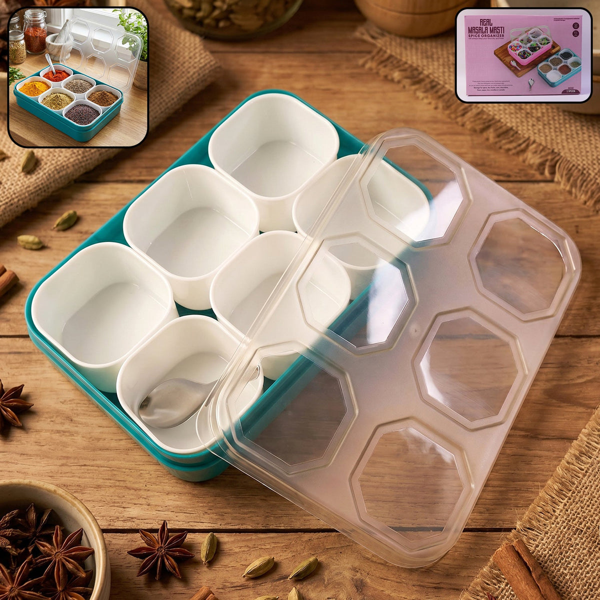 plastic spice storage box with 6 compartments for kitchen use Main image