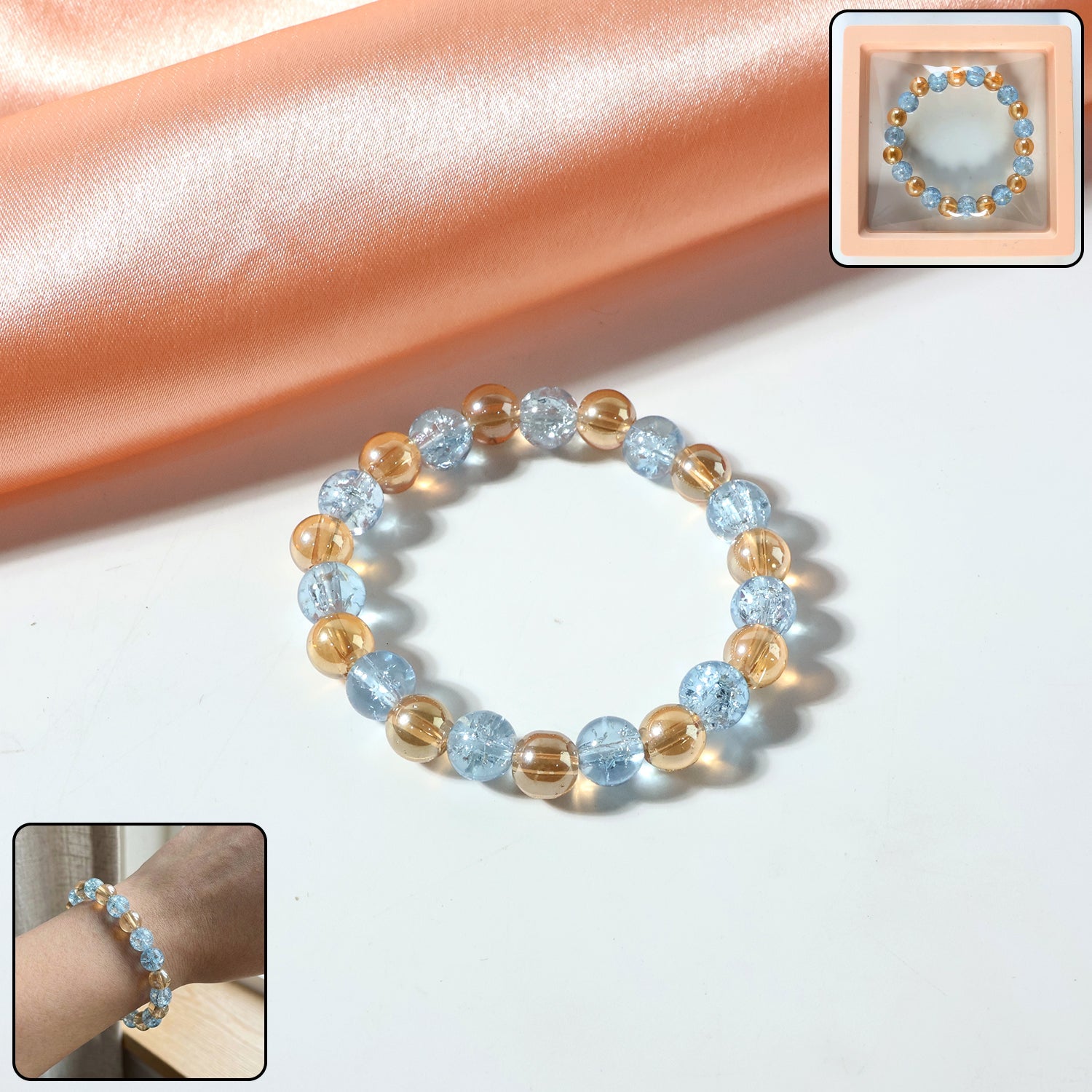 Dual-Tone Crystal Beaded Stretch Bracelet – Elegant Slip-On Design Secondary image