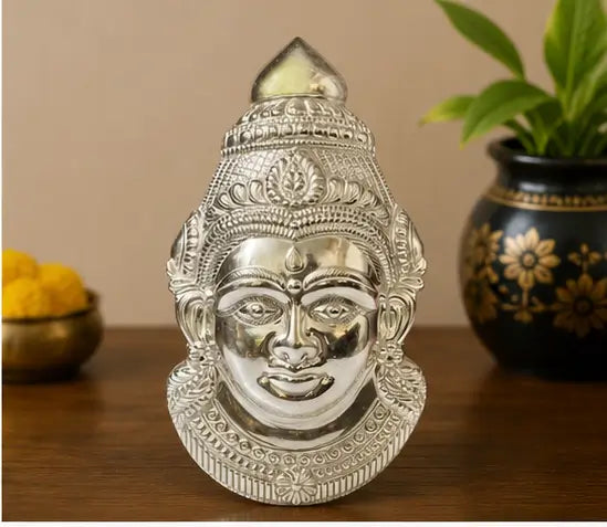 German Silver Lakshmi Mukut – Decorative Crown for Goddess Lakshmi Idol, Home Temple & Pooja Decoration