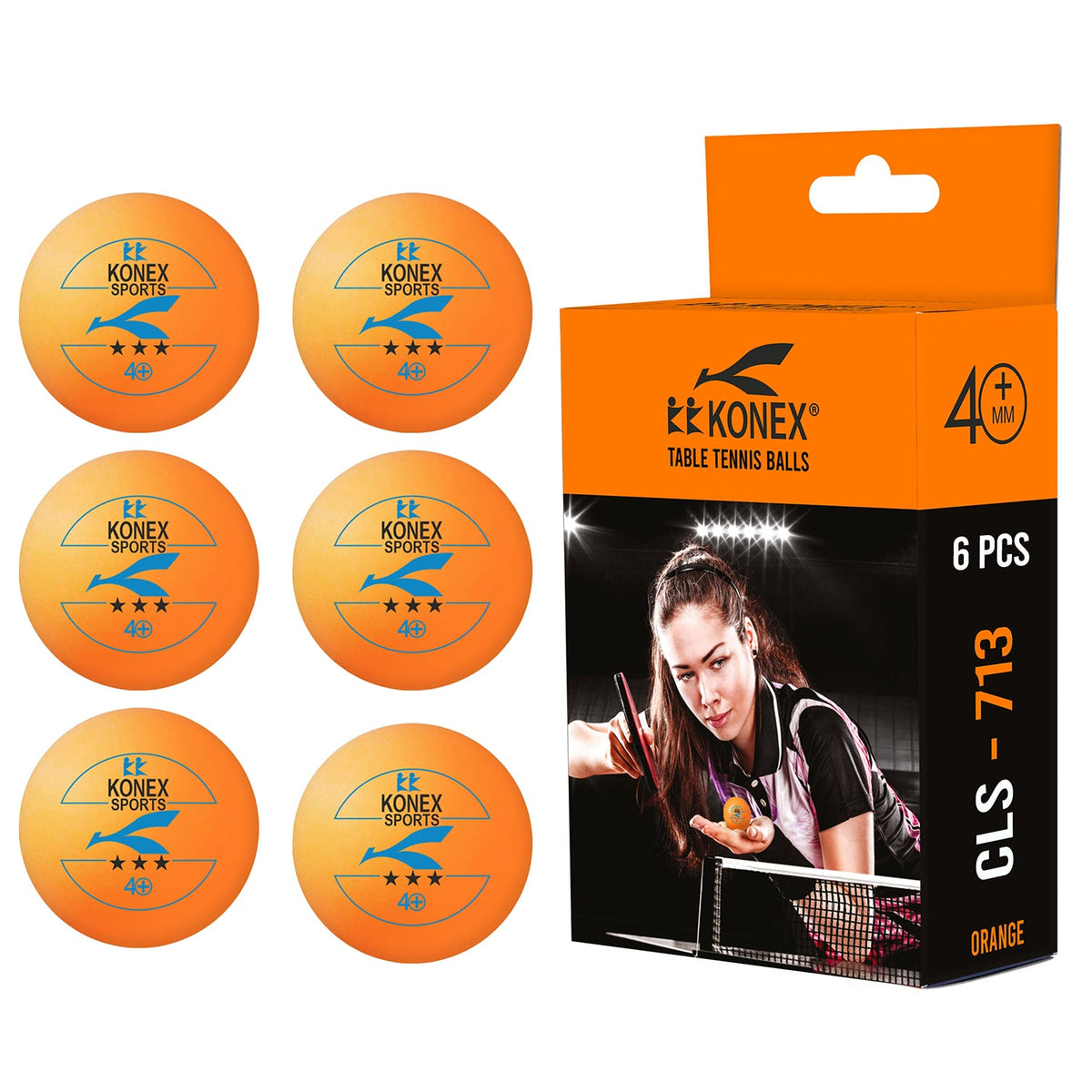 Pack of six durable 3-star orange table tennis balls Main image