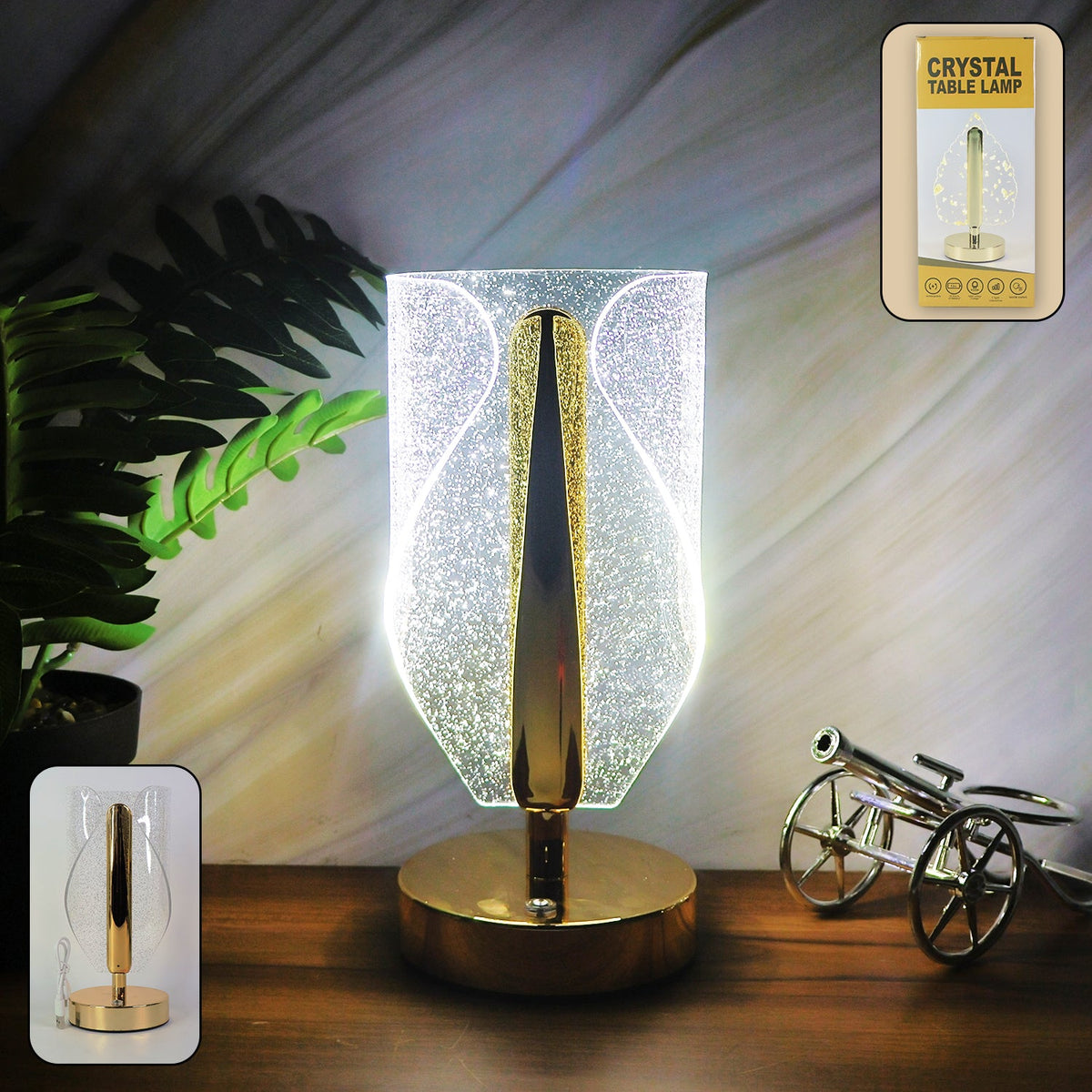 Luxury crystal table lamp with USB charging on display Main image
