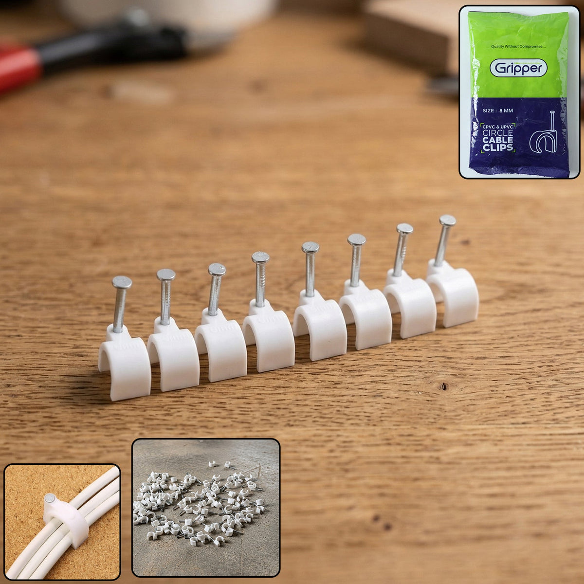 Heavy duty plastic cable clip with steel nail for electrical wiring Main image