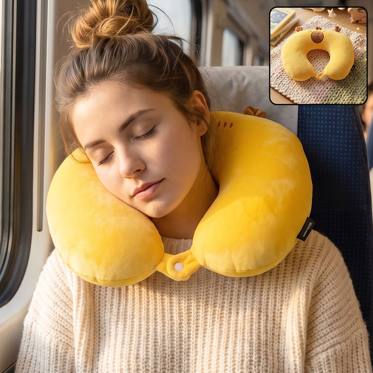 U shaped travel neck pillow, cute capybara soft plush pillow for travel (1 pc) Main image