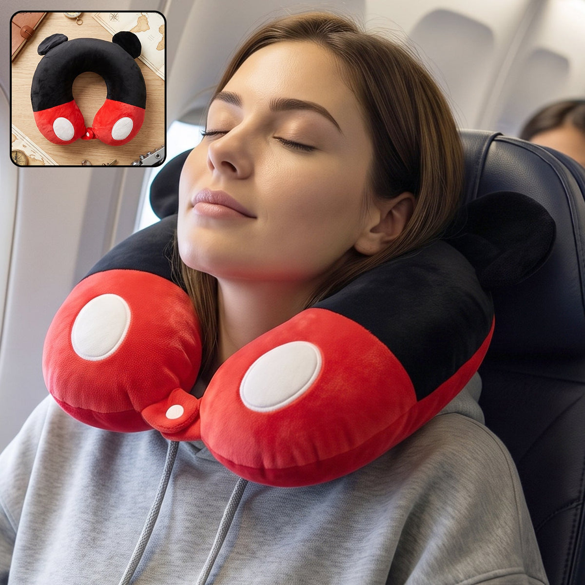 U shaped travel neck pillow, cute character soft plush pillow with ears (1 pc) Main image