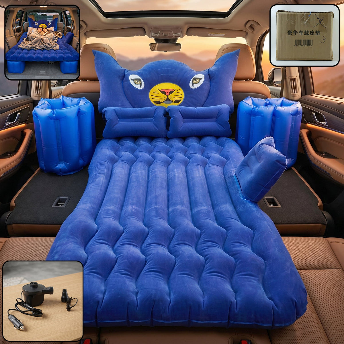 Inflatable car air mattress with cushions and pump for easy setup Main image