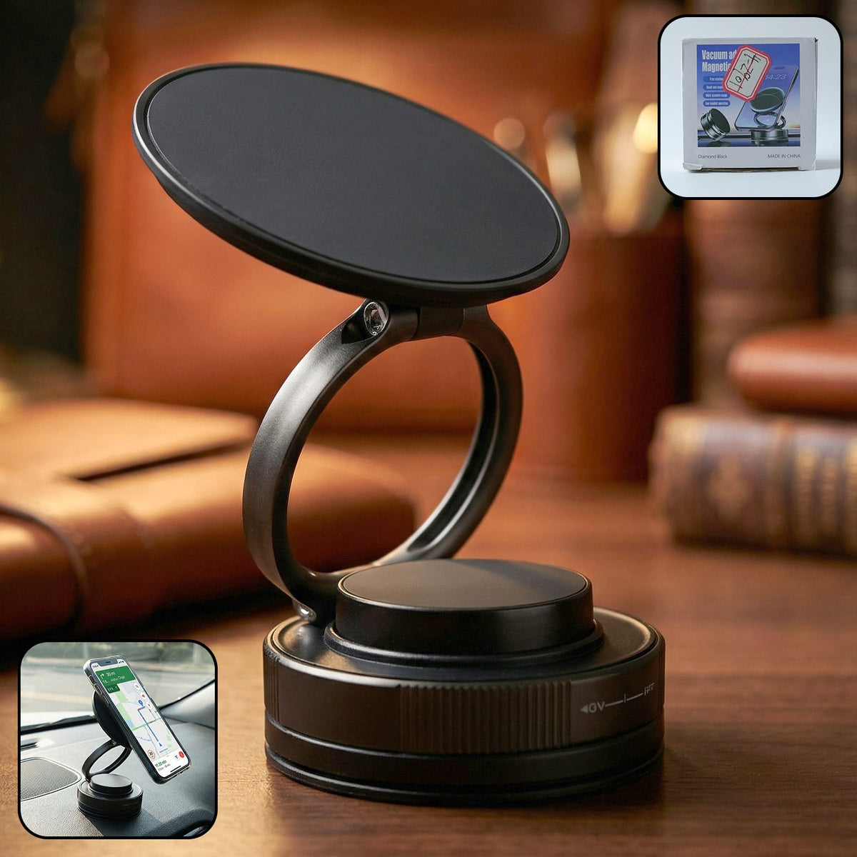 360° rotatable magnetic mobile phone holder stand for cars and desks Main image