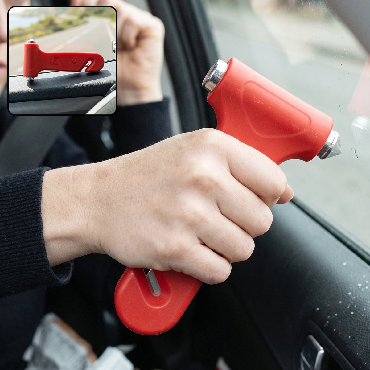 2 in 1 car safety hammer with emergency window breaker and seatbelt cutter (1 pc) Main image