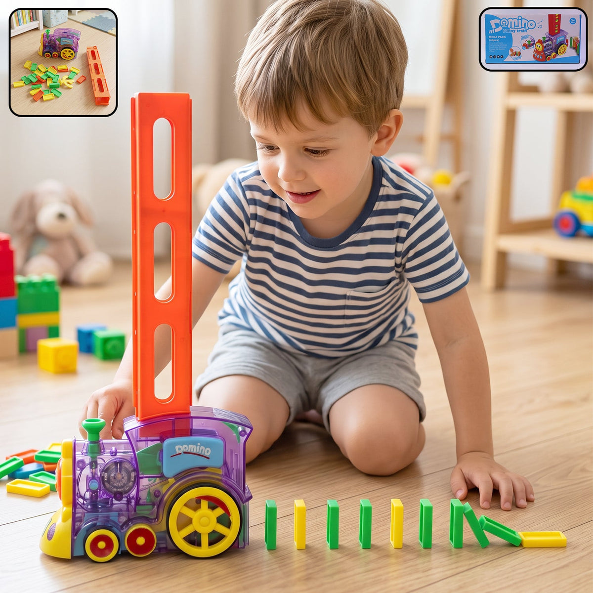 Automatic Domino Laying Train Engine Toy with Light and Music for Kids (1 Pc) product image Main image