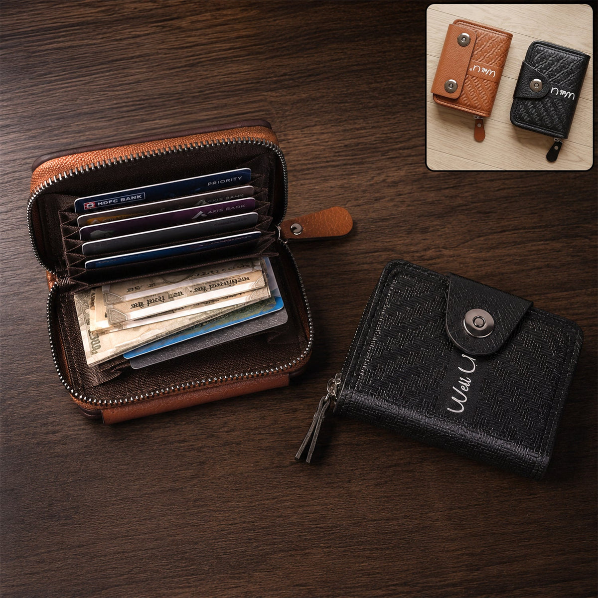 Black Zip-Around Card Holder Wallet – Secure Multi-Card Organizer Main image