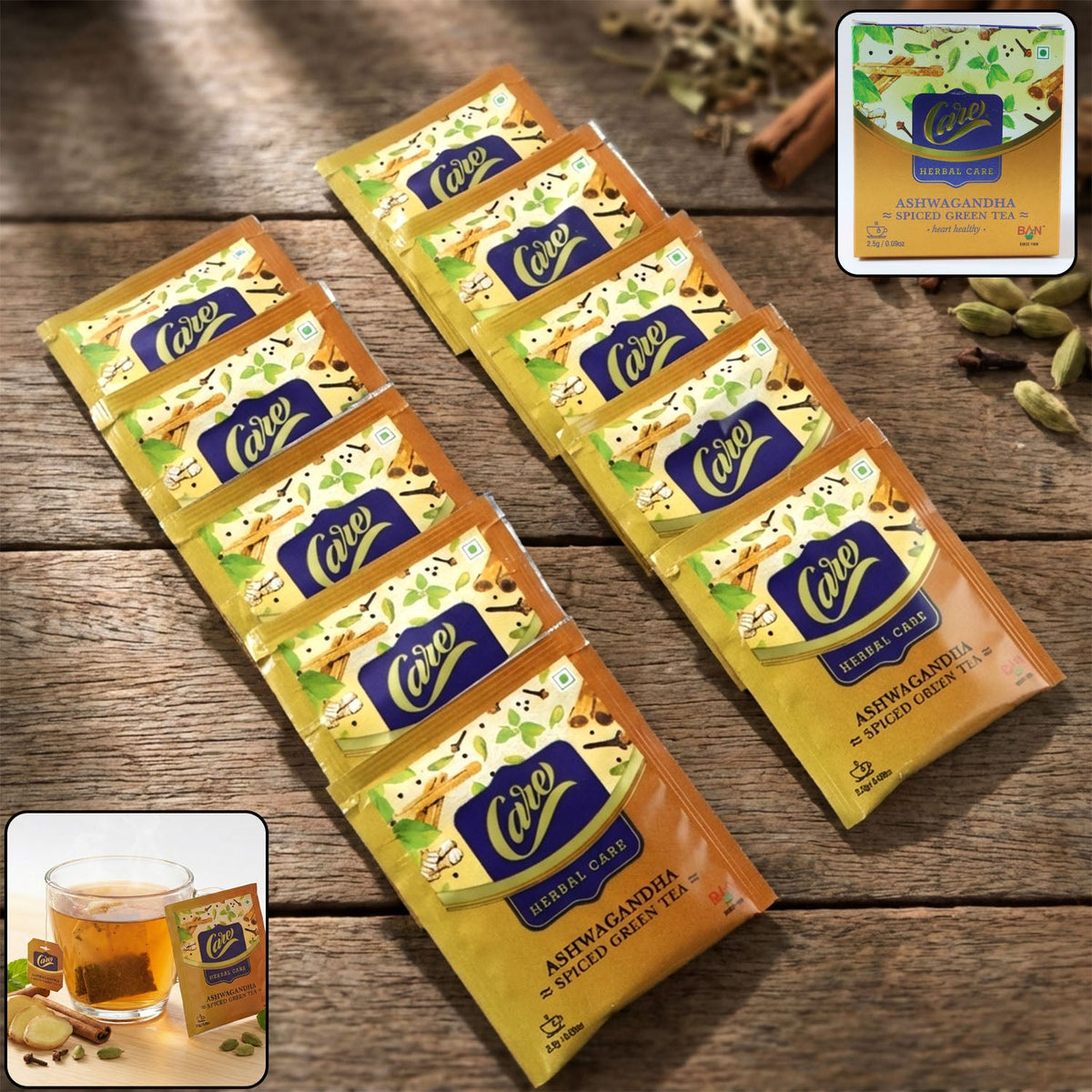Ashwagandha Spiced Green Tea herbal infusion pack with 10 sachets Main image