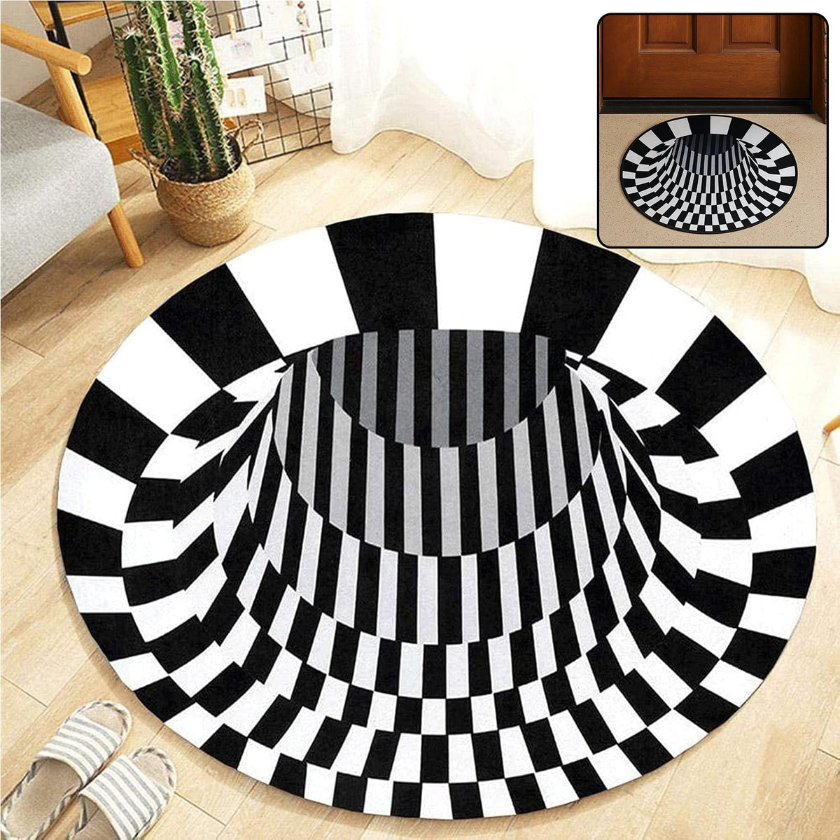 3D optical illusion round rug with vortex pattern for modern home décor Main image