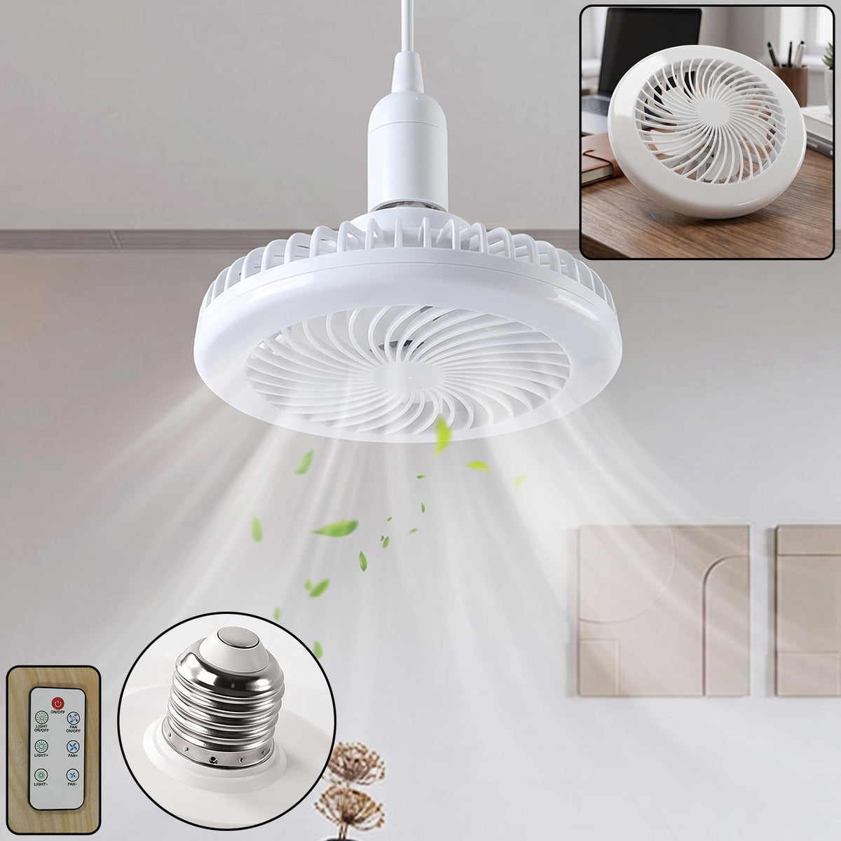 Remote control ceiling fan with light and E27 socket LED lamp for home (1 set) Main image