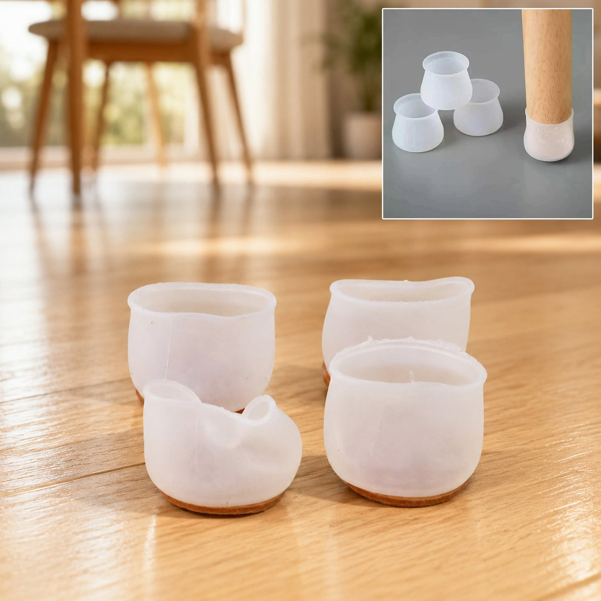 Silicone furniture feet pads on chair legs protecting floor from scratches Main image