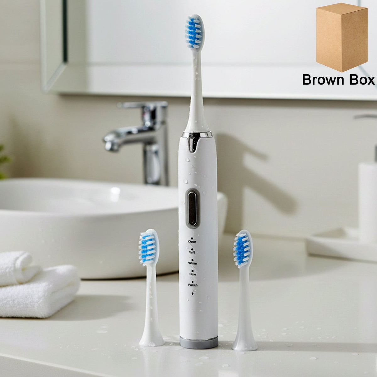 Rechargeable electric toothbrush with USB charging cable packed in brown box Main image