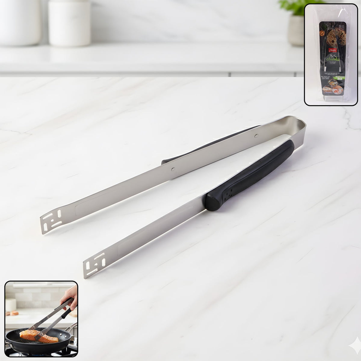Premium stainless steel chimta kitchen tongs with strong grip Main image