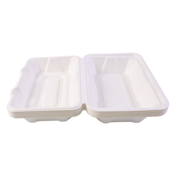 Close-up view of eco-friendly bagasse food container box