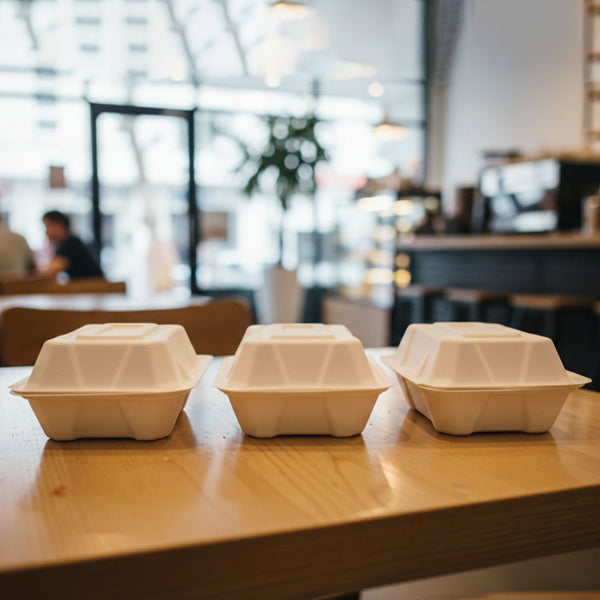 Display of 10 pack compostable meal boxes
