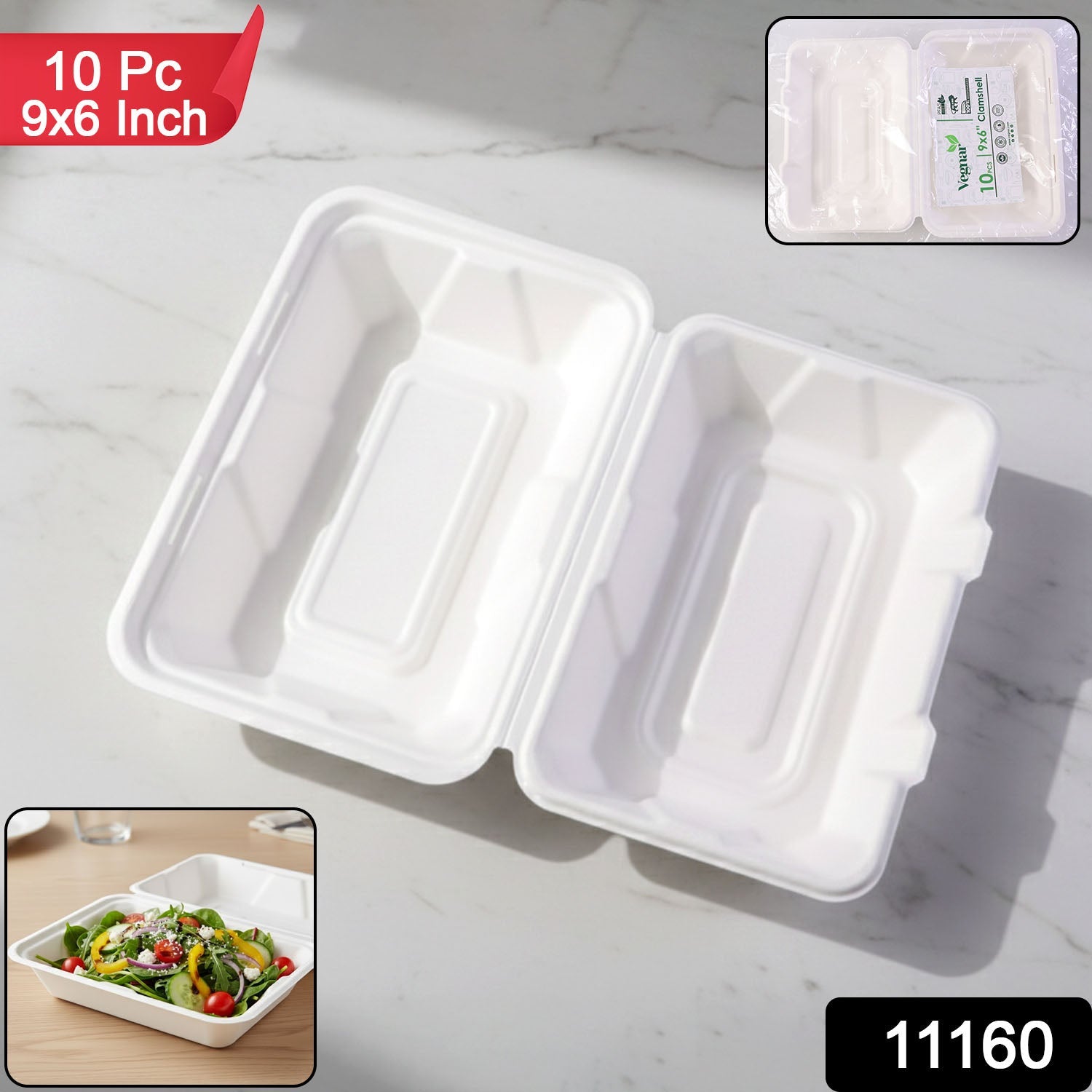 Bagasse Clamshell Food Box – Eco-Friendly 9x6 Inch Disposable Set Secondary image