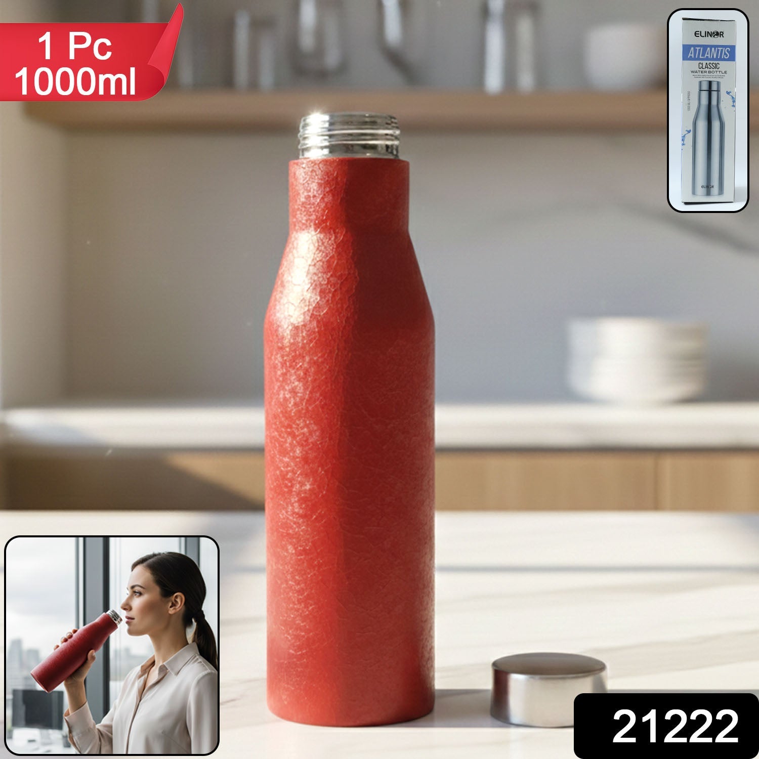Red Stainless Steel Water Bottle 1000ml – Insulated & Leakproof Secondary image