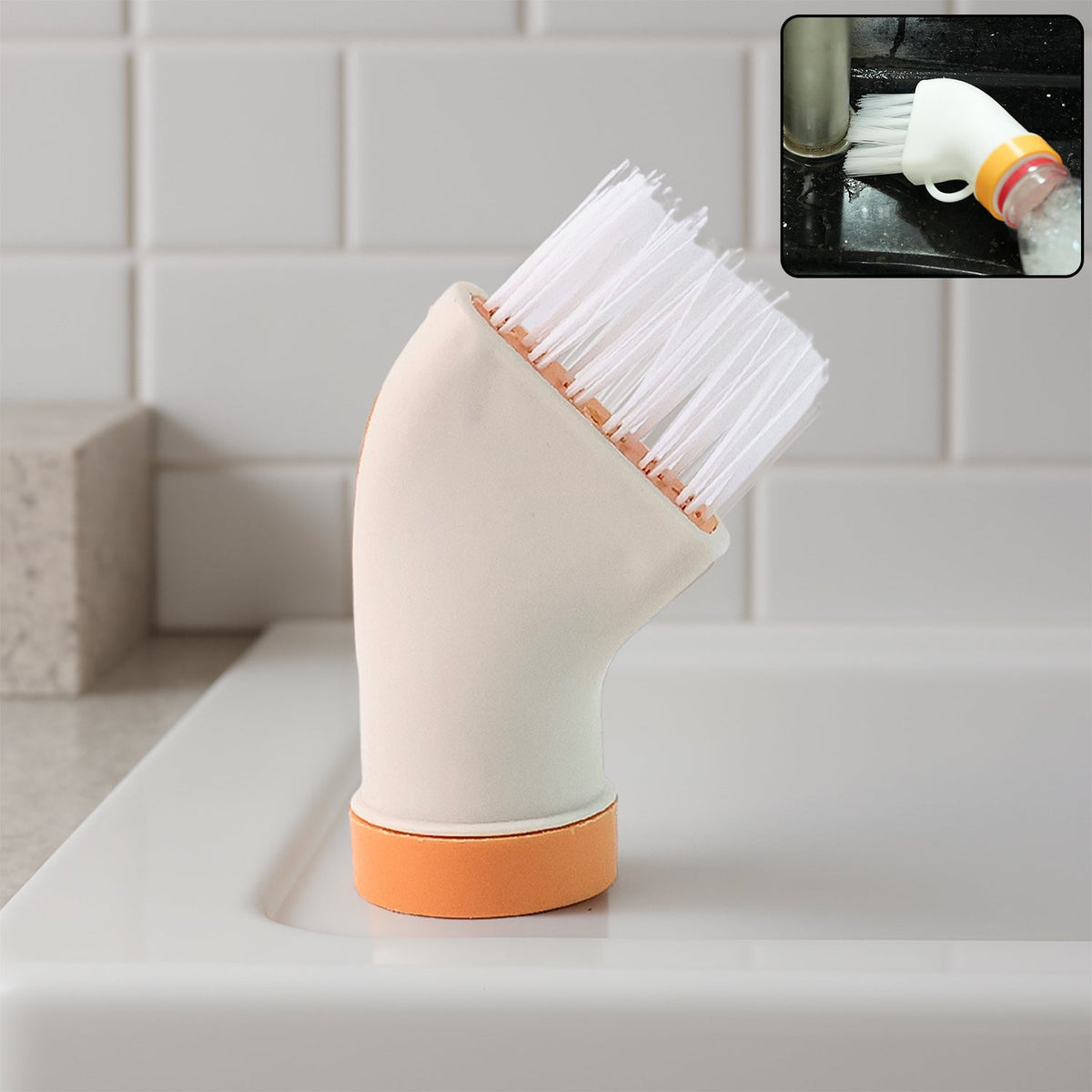 Bottle-attachable cleaning brush with ergonomic handle and bristles Main image