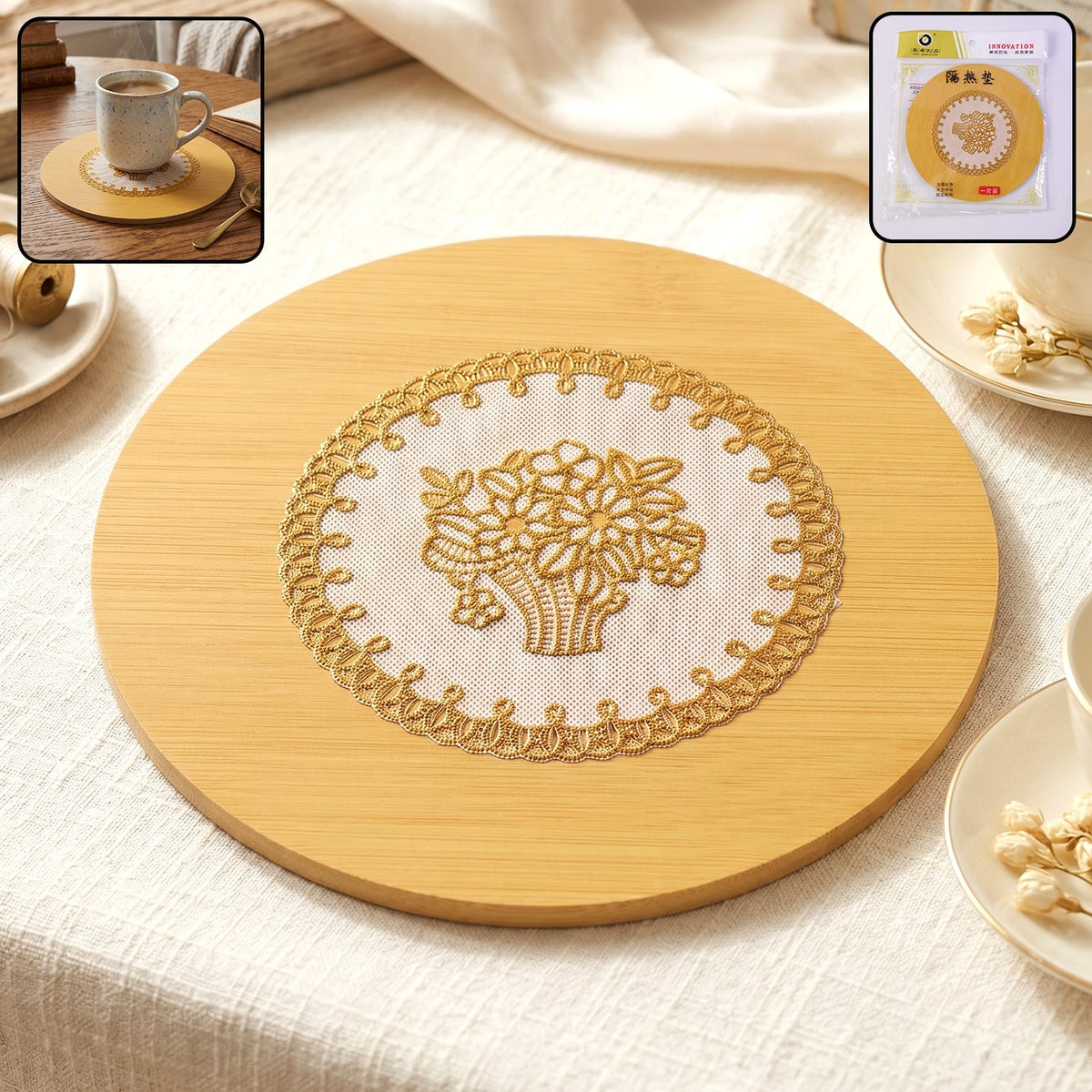 Wooden heat resistant round coaster Main image