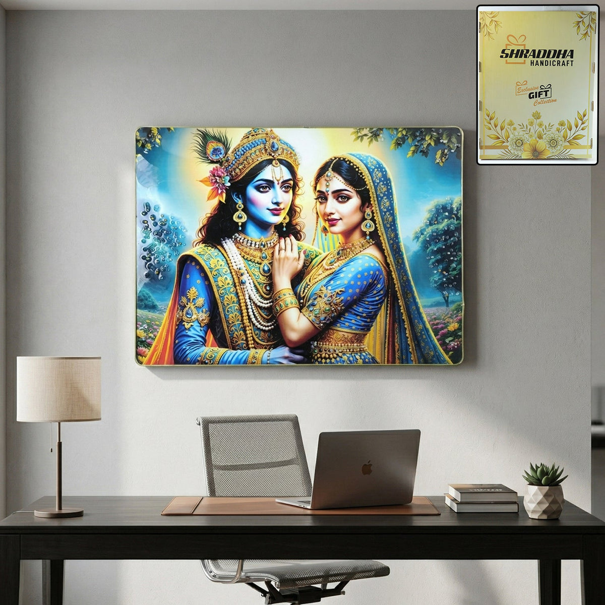 Colorful Radha Krishna artistic wall frame in vibrant shades for home decor Main image