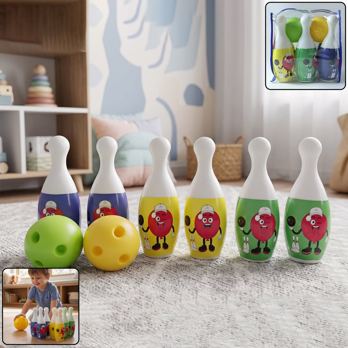 Colorful kids bowling set with pins and balls for indoor and outdoor play Main image