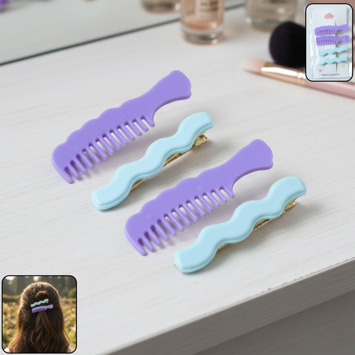 Set of 4 comb-shaped hair clips for girls and women Main image