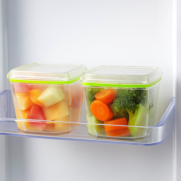 Close-up of airtight green lid locking food storage container